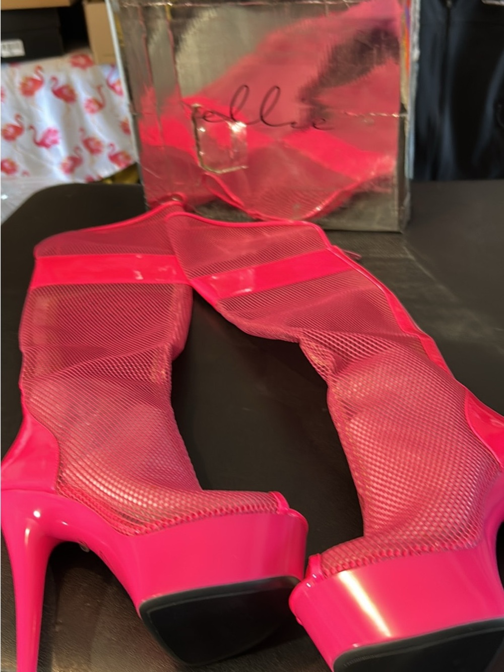 Elle Hot Pink Mesh Over-The-Knee Stiletto Boots